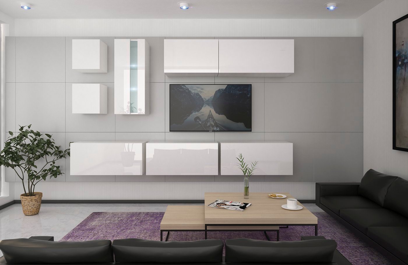 ROYAL24_MARKT Wohnwand - Hochwertige Möbel: Exklusive Einrichtung für stilvolles Wohnambiente, (Komplett Set, 8-St., Oslo - Premium), Elegantes Design - Beleuchtung - Qualität und Innovation von ROYAL24_MARKT