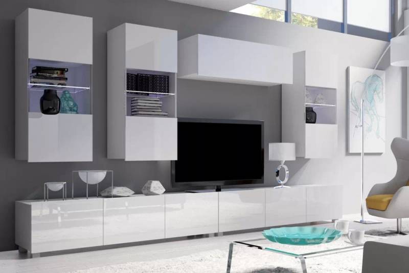 ROYAL24_MARKT Wohnwand - Moderne für elegantes Wohnzimmerdesign., (Wohnwände, 6-St., Premium - Celeste), Luxuriös – Modern – Schlicht von ROYAL24_MARKT