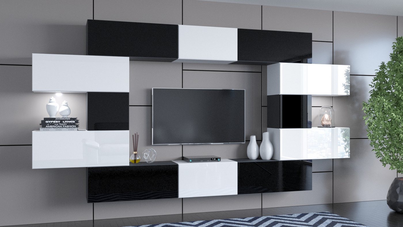 ROYAL24_MARKT Wohnwand - Beste Materialien für stilvolles Wohnzimmer, (Komplett Set, 12-St., Premium - N71), Hochwertiges Design - Moderne Eleganz - Innovative Technologie von ROYAL24_MARKT