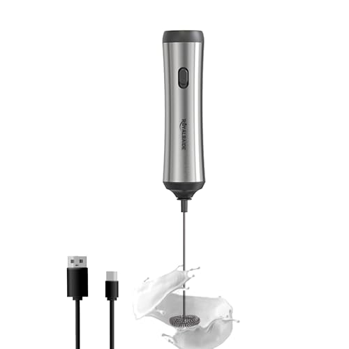 Handgehaltener Milchaufschäumer, elektrischer Schaumbereiter mit Edelstahl-Schneebesen, wiederaufladbarer Milchaufschäumer-Getränkemixer mit USB-Kabel für Kaffee, Latte Macchiato von ROYALBAIDE
