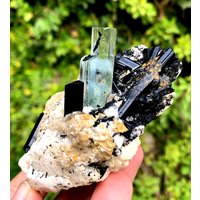 Himmelblauer Aquamarin Mit Turmalin Aus Der Shigar Mine in Skardu Pakistan. 215 Gramm von ROYALMINERALSHOP