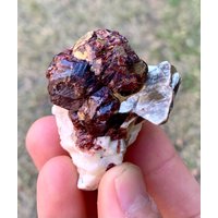 Natürlicher Roter Spessartingranat Auf Feldspat Mit Muskovit Aus Der Shigar-Mine Skardu Pakistan 340 Ct, Größe 50 X 41 33 Mm von ROYALMINERALSHOP