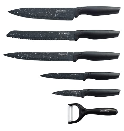 ROYALTY LINE, RLMB5, Set von 5 antihaftbeschichteten Küchenmessern aus rostfreiem Stahl mit ergonomischen Griffen, modernes Design, leicht zu reinigen - Schwarz, Standardgröße von ROYALTY LINE