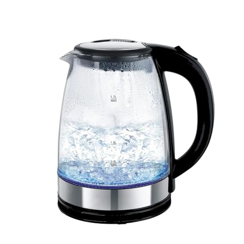 Royalty Line Glas Wasserkocher 1,7L | 2200W | 360° Basis | LED-Innenbeleuchtung | Borosilikatglas | BPA-frei | Überhitzungsschutz | automatischer Abschaltfunktion | schnelles Aufkochen (Blau) von ROYALTY LINE