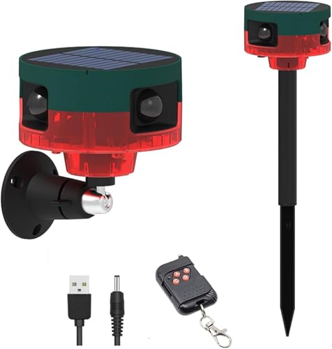 Solar Outdoor Bewegung 360 Grad Bewegungserkennungssirene 2 * 130db Noise MakerHundegebell und Schüsse, Modus-Stroboskoplicht mit USB, Verabschieden Sie Sich von Eindringlingen (rot) von ROYELLE
