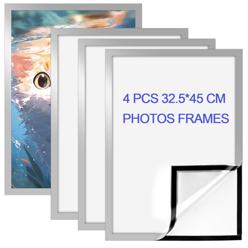 ROYUEXT 4 Stück Magnetrahmen A3, selbstklebender Rahmen mit Magnetverschluss Infotasche Blatthalter für Inforahmen A3 Format 32.5x45cm mit Silberkante ROYUEXT 4 Stück Magnetrahmen A3, selbstklebender Rahmen mit Magnetverschluss Infotasche Blatthalter für Inforahmen A3 Format 32.5x45cm mit Silberkante von ROYUEXT