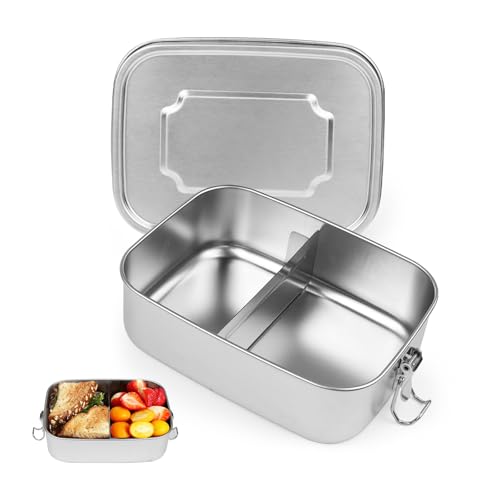 ROYUEXT Brotdose Edelstahl mit 2 Fächern, Brotdose mit verschiebbarem Teiler, 1200ml auslaufsichere Brotdose aus Metall für Erwachsene Kinder ROYUEXT Brotdose Edelstahl mit 2 Fächern, Brotdose mit verschiebbarem Teiler, 1200ml auslaufsichere Brotdose aus Metall für Erwachsene Kinder von ROYUEXT