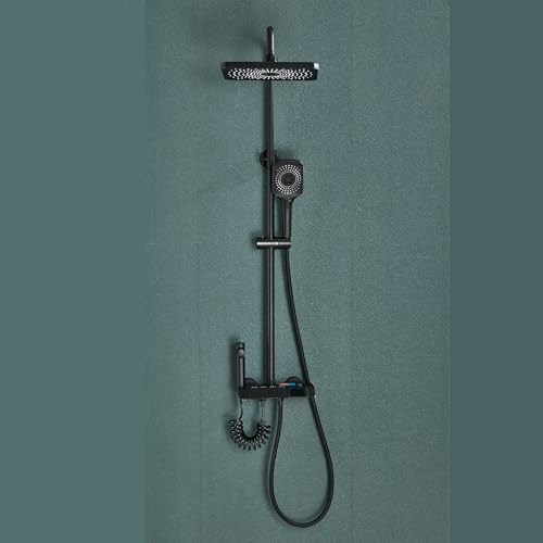 Duschsäule Schwarz Duschsystem Duschregal Set Wandmontage robust verstellbar mit Regendusche Duschkopf und 3 Strahlarten Handbrause Duschsäule Schwarz Duschsystem Duschregal Set Wandmontage robust verstellbar mit Regendusche Duschkopf und 3 Strahlarten Handbrause von ROZIN