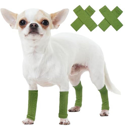 ROZKITCH Ellenbogenschutz für Hunde, 2 Stück Vorderbein- und 2 Hinterbeinbandage, Ellenbogenbandage, Beinstütze, Wickelschutz, elastische gestrickte, atmungsaktive Schutzsocken, Grün, Größe S von ROZKITCH
