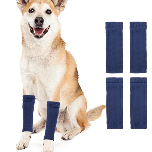 ROZKITCH Hundebeinbandagen gegen Lecken an Wundhaut, solides Muster, Ellenbogenschoner für Hinter- und Vorderbeine, für Border Collie, Australian Shepherd, Bulldogge, Blau, 4 Stück von ROZKITCH