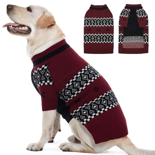 ROZKITCH Leichter Hundepullover, atmungsaktiver Strickpullover mit Fair-Isle-Muster, warme Winterkleidung für große Hunde, Deutscher Schäferhund, Dunkelrot, Größe 5XL ROZKITCH Leichter Hundepullover, atmungsaktiver Strickpullover mit Fair-Isle-Muster, warme Winterkleidung für große Hunde, Deutscher Schäferhund, Dunkelrot, Größe 5XL von ROZKITCH
