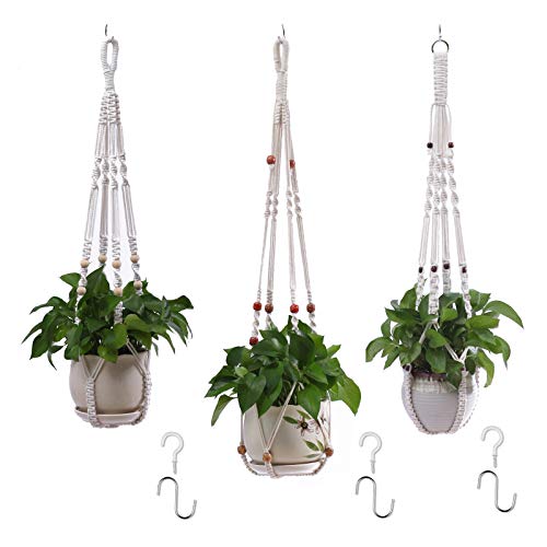 ROZKVIKA Makramee Pflanzenhalter Makramee Wandbehang Pflanzgefäße Handgefertigte hängende Pflanzenhalter Hängende Pflanzgefäß Korb Blumentopfhalter Boho Home Decor (3er Pack) von ROZKVIKA