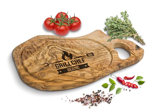 ROZTFYR Schneidebrett Olivenholz [+ PERSONALISIERT] | Grillbrett für Männer | Grill Geschenke für Männer | Grill Zubehör | Personalisierte Geschenke Männer | Holzbrett mit Gravur von ROZTFYR