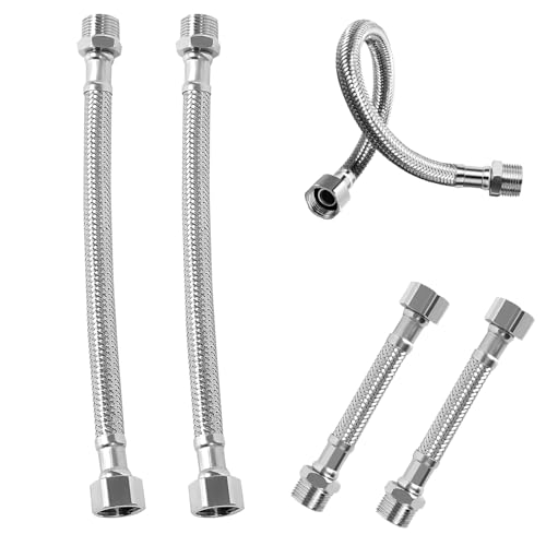 4 Stück Flexschlauch 3/8, 304 Edelstahl Wasserhahn Schlauch Umflechtung Flexibler Panzerschlauch Armaturenschlauch für Wasserhahn Waschmaschine Duschkopf Toilette(20cm/10cm) von RPHONGHONG