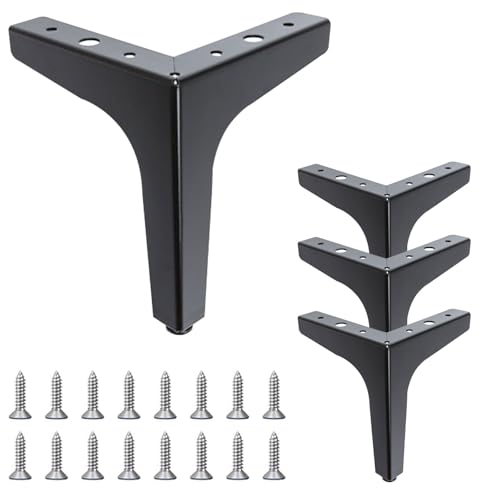 4 Stück Möbelfüße Schwarz, Metall Belastbar Bis 500 KG Schrankfüsse 15cm Dreieck Möbelbeine mit Schrauben Ersatz Sofa Füße für Couchtische Schränke TV-Schränke Nachttisch Schubladen (Schwarz) von RPHONGHONG