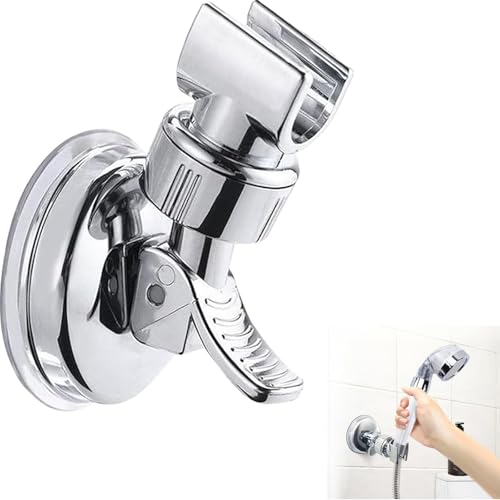 Duschkopfhalterung Saugnapf, 360° Drehbar Duschhalterung Ohne Bohren Verstellbarer Rutschfeste Abnehmbarer Duschbrause Halterung Shower Head Holder Brausehalter (Silber) von RPHONGHONG
