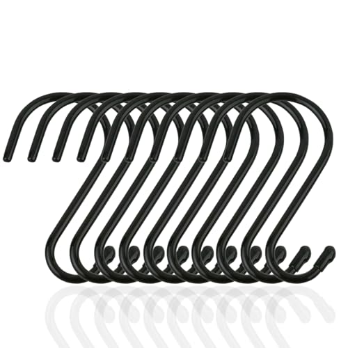 RPHONGHONG 10 Stück Haken zum Einhängen, S Haken Groß 15CM Metallhaken bis 30KG Anti-Rost S-Hook Vinylbeschichtet für Hängende Töpfe und Pfannen Kaffeetassen Kleidung Pflanzen (Schwarz) von RPHONGHONG