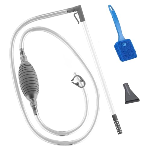 RPHONGHONG Aquarium Reinigungsset, Mulmsauger Aquarium Handpumpe Aquarium Reiniger Wasserwechsel mit Reinigungs-Scheuerschwamm/-Bürste für Wasserwechsel und Filter Sandreinigung (grau) von RPHONGHONG
