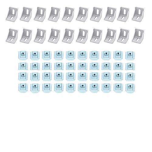 RPJFCPCS YEJIANGHUA 4040-Aluminium-Profilverbinderset: 20 Stück 4040-Eckwinkel + 40 Stück M8-T-Nutensteine ​​der Serie 40 + 40 Stück M8x16-mm-Innensechskantkappe Natural(Silver- T Nuts) von RPJFCPCS