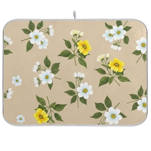 Abtropfmatte, 45,7 x 61 cm, wendbar, saugfähig, groß, Weiß mit Blumenmuster Abtropfmatte, 45,7 x 61 cm, wendbar, saugfähig, groß, Weiß mit Blumenmuster von RPLIFE