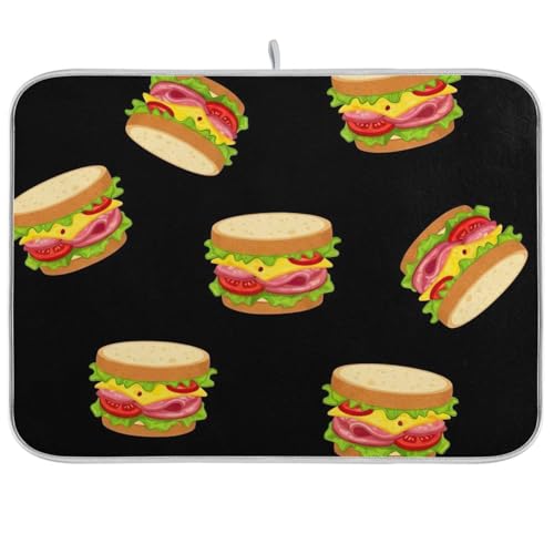 Abtropfmatte, Cartoon-Sandwiches, schwarz, Kaffeebar-Matte, wendbar, Küchenzubehör, 45,7 x 61 cm Abtropfmatte, Cartoon-Sandwiches, schwarz, Kaffeebar-Matte, wendbar, Küchenzubehör, 45,7 x 61 cm von RPLIFE
