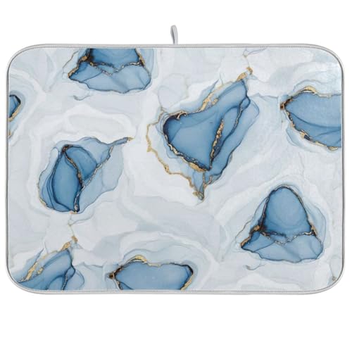 Abtropfmatte, Marmor, 45,7 x 61 cm, saugfähig, wendbar, Kaffee-Matte, Arbeitsplatten-Schutzmatte, Blau / Weiß von RPLIFE