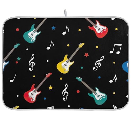 Abtropfmatte, Motiv: niedliche bunte Gitarren, 45,7 x 61 cm, wendbar, saugfähig, groß, Schwarz Abtropfmatte, Motiv: niedliche bunte Gitarren, 45,7 x 61 cm, wendbar, saugfähig, groß, Schwarz von RPLIFE