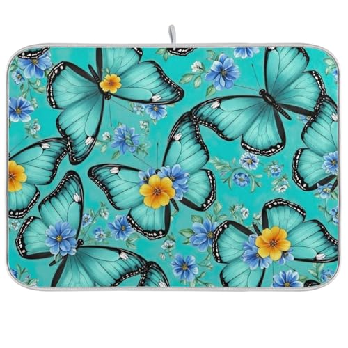 Abtropfmatte, Schmetterlinge, Türkis, Kaffeebar-Matte für Küche, Arbeitsplatte, Dekoration, 45,7 x 61 cm von RPLIFE
