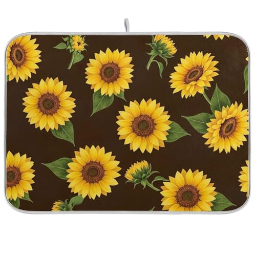 Abtropfmatte, Sonnenblumen, schwarz, für Küchentheke, Heimdekoration, 45,7 x 61 cm Abtropfmatte, Sonnenblumen, schwarz, für Küchentheke, Heimdekoration, 45,7 x 61 cm von RPLIFE