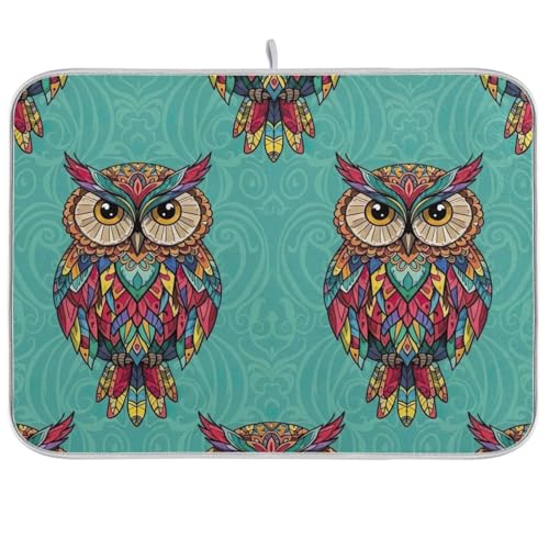 Abtropfmatte, Vintage, ethnische Eulen, Grün, Abtropfmatte, saugfähige Abtropfmatte, Küchentheke, 45,7 x 61 cm Abtropfmatte, Vintage, ethnische Eulen, Grün, Abtropfmatte, saugfähige Abtropfmatte, Küchentheke, 45,7 x 61 cm von RPLIFE