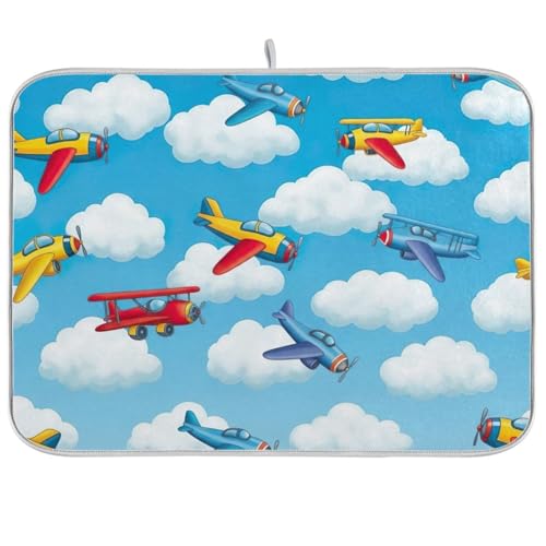 Abtropfmatte, bunte Cartoon-Flugzeuge, Kaffeebar-Matte für Küche, Arbeitsplatte, Dekoration, 45,7 x 61 cm von RPLIFE