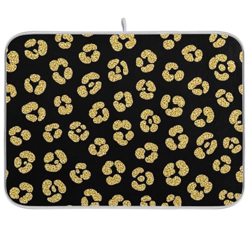 Abtropfmatte, goldfarbene Leoparden-Punkte, schwarze Abtropfmatte, saugfähige Abtropfmatte, Küchentheke, 45,7 x 61 cm von RPLIFE