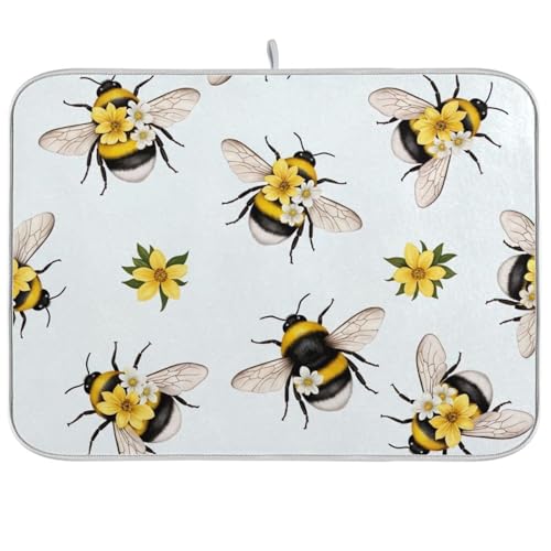Abtropfmatte, niedliche Bienen, weiße Kaffee-Bar-Matte für Küchentheke, Heimdekoration, 45,7 x 61 cm Abtropfmatte, niedliche Bienen, weiße Kaffee-Bar-Matte für Küchentheke, Heimdekoration, 45,7 x 61 cm von RPLIFE