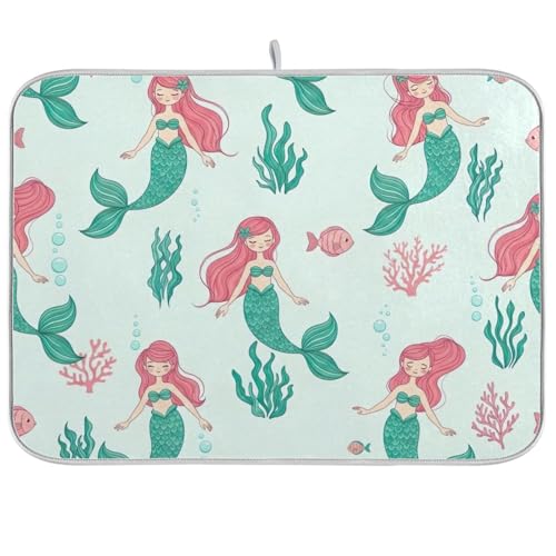 Abtropfmatte, niedliche Meerjungfrauen, grüne Kaffeematte für Zuhause, Küche, Dekoration, 45,7 x 61 cm Abtropfmatte, niedliche Meerjungfrauen, grüne Kaffeematte für Zuhause, Küche, Dekoration, 45,7 x 61 cm von RPLIFE