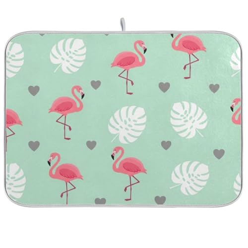 Abtropfmatte, niedliche rosa Flamingos, grüne Abtropfmatte für Zuhause, Küche, Dekoration, 45,7 x 61 cm Abtropfmatte, niedliche rosa Flamingos, grüne Abtropfmatte für Zuhause, Küche, Dekoration, 45,7 x 61 cm von RPLIFE