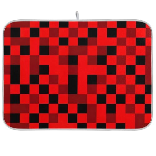 Abtropfmatte, schwarz-rot, Schachbrett-Kaffeematte für Zuhause, Küche, Dekoration, 45,7 x 61 cm von RPLIFE