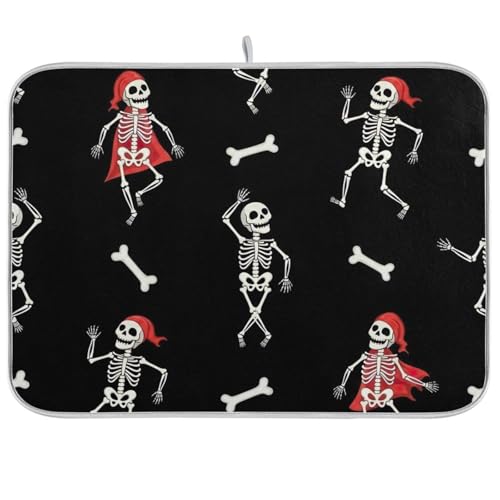 Abtropfmatte, verspielte tanzende Skelette, Knochen, schwarz, Abtropfmatte für Küche, Arbeitsplatte, Dekoration, 45,7 x 61 cm Abtropfmatte, verspielte tanzende Skelette, Knochen, schwarz, Abtropfmatte für Küche, Arbeitsplatte, Dekoration, 45,7 x 61 cm von RPLIFE