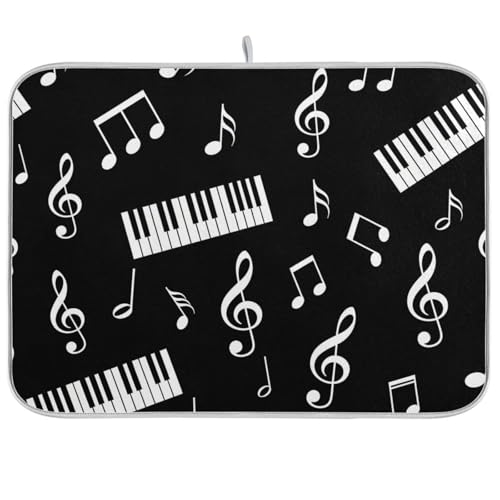 Abtropfmatte, weiße Musiknoten, schwarze Kaffee-Bar-Matte für Küche, Arbeitsplatte, Dekoration, 45,7 x 61 cm Abtropfmatte, weiße Musiknoten, schwarze Kaffee-Bar-Matte für Küche, Arbeitsplatte, Dekoration, 45,7 x 61 cm von RPLIFE