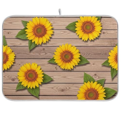 Abtropfmatte aus Holz, Motiv: gelbe Sonnenblumen, rustikal, 45,7 x 61 cm, wendbar, saugfähig, Kaffee-Matte, Küchen-Arbeitsplattenschutz Abtropfmatte aus Holz, Motiv: gelbe Sonnenblumen, rustikal, 45,7 x 61 cm, wendbar, saugfähig, Kaffee-Matte, Küchen-Arbeitsplattenschutz von RPLIFE
