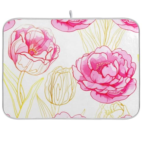 Abtropfmatte für Küchentheke, 40,6 x 45,7 cm, wendbar, für Küche, Theke, Urlaub, Heimdekoration, Gelb Tulpen Rosa Pfingstrosen Abtropfmatte für Küchentheke, 40,6 x 45,7 cm, wendbar, für Küche, Theke, Urlaub, Heimdekoration, Gelb Tulpen Rosa Pfingstrosen von RPLIFE