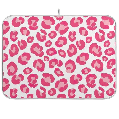 Abtropfmatte für Küchentheke, 45,7 x 61 cm, Motiv: rosa Leopardenmuster, weiß, saugfähig, wendbar, Kaffee-/Bar-Matte, Küchenarbeitsplatte von RPLIFE