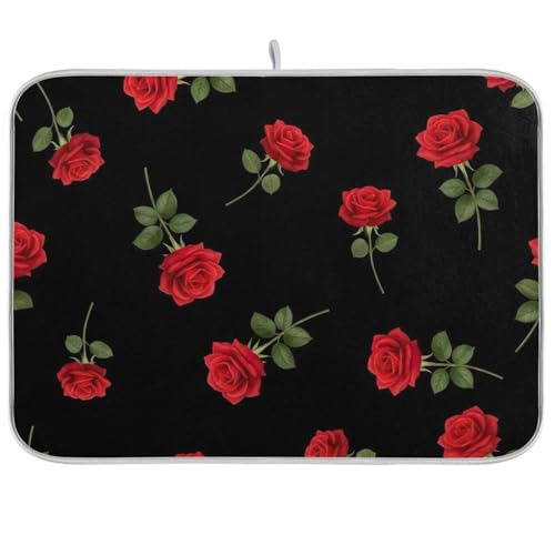 Abtropfmatte für Küchentheke, 45,7 x 61 cm, saugfähig, rote Rosen, grüne Blätter, schwarze Geschirrmatte Abtropfmatte für Küchentheke, 45,7 x 61 cm, saugfähig, rote Rosen, grüne Blätter, schwarze Geschirrmatte von RPLIFE