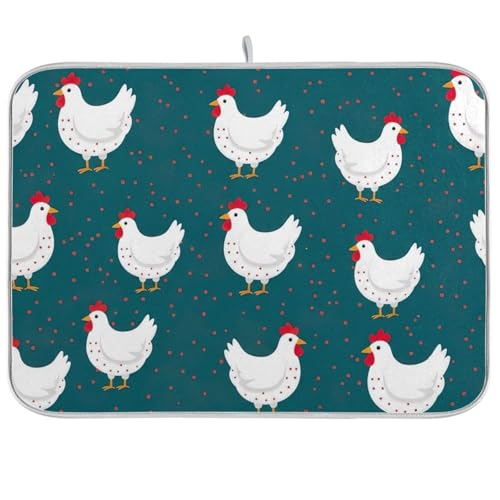 Abtropfmatte für Küchentheke, 45,7 x 61 cm, saugfähig, wendbar, Motiv: weiße Hühner, dunkelgrün Abtropfmatte für Küchentheke, 45,7 x 61 cm, saugfähig, wendbar, Motiv: weiße Hühner, dunkelgrün von RPLIFE