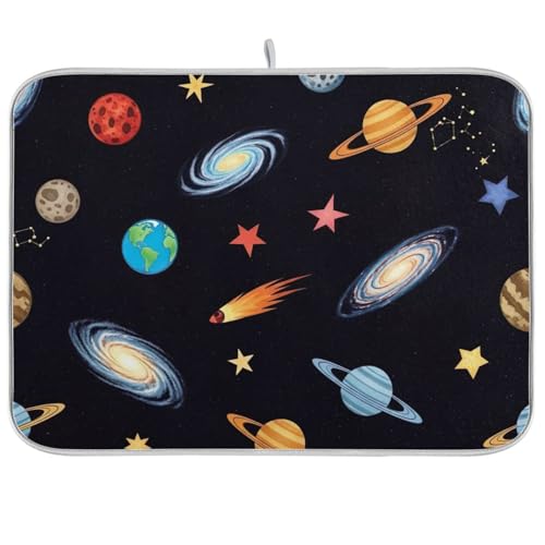 Abtropfmatte für Küchentheke, 45,7 x 61 cm, saugfähige Abtropfmatte, wendbar, groß, Motiv: Cartoon-Planeten, Schwarz Abtropfmatte für Küchentheke, 45,7 x 61 cm, saugfähige Abtropfmatte, wendbar, groß, Motiv: Cartoon-Planeten, Schwarz von RPLIFE