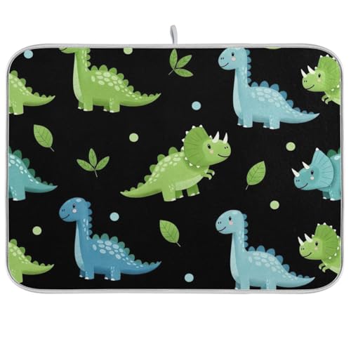 Abtropfmatte für Küchentheke, Cartoon-Dinosaurier, Blätter, Punkte, 45,7 x 61 cm, saugfähig, wendbar, große Abtropfmatte Abtropfmatte für Küchentheke, Cartoon-Dinosaurier, Blätter, Punkte, 45,7 x 61 cm, saugfähig, wendbar, große Abtropfmatte von RPLIFE