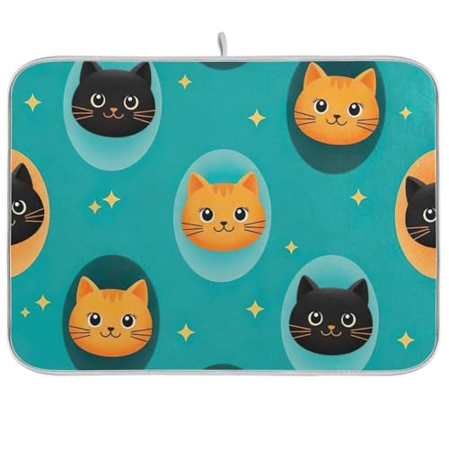 Abtropfmatte für Küchentheke, Motiv: niedliche Cartoon-Katze, 45,7 x 61 cm, wendbar, saugfähig, groß, Schwarz / Orange Abtropfmatte für Küchentheke, Motiv: niedliche Cartoon-Katze, 45,7 x 61 cm, wendbar, saugfähig, groß, Schwarz / Orange von RPLIFE