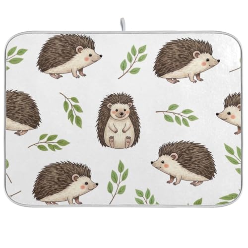 Abtropfmatte für Küchentheke, niedliche Cartoon-Igel, weiß, saugfähige Küchen-Abtropfmatte, Küchen-Arbeitsplattenmatte, 45,7 x 61 cm von RPLIFE
