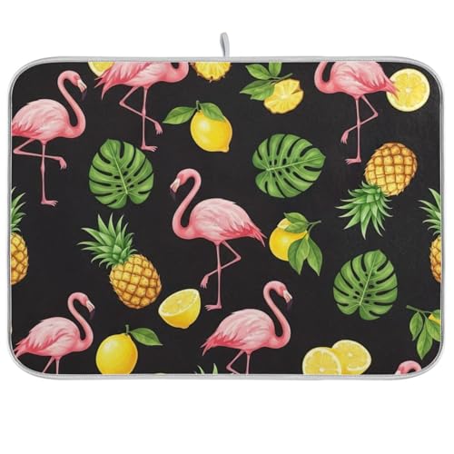 Abtropfmatte für Küchentheke, tropische Ananas, Flamingos, schwarz, saugfähige Küchen-Abtropfmatte für Küche, Arbeitsplatte, Dekoration, 45,7 x 61 cm Abtropfmatte für Küchentheke, tropische Ananas, Flamingos, schwarz, saugfähige Küchen-Abtropfmatte für Küche, Arbeitsplatte, Dekoration, 45,7 x 61 cm von RPLIFE