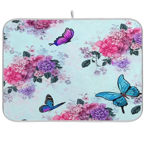 Abtropfmatte mit Blumenmuster, 45,7 x 61 cm, wendbar, schnell trocknend, für Küche, Theke, Urlaub, Heimdekoration Abtropfmatte mit Blumenmuster, 45,7 x 61 cm, wendbar, schnell trocknend, für Küche, Theke, Urlaub, Heimdekoration von RPLIFE