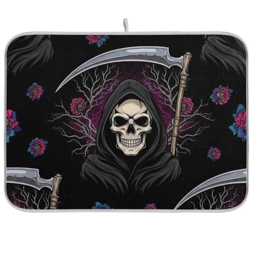 Abtropfmatte mit Gothic-Totenkopf-Motiv, 45,7 x 61 cm, wendbar, saugfähig, groß, Schwarz Abtropfmatte mit Gothic-Totenkopf-Motiv, 45,7 x 61 cm, wendbar, saugfähig, groß, Schwarz von RPLIFE